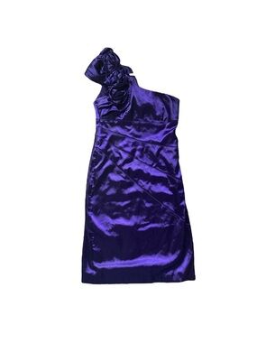 Women’s One-Shoulder Purple Satin Cocktail Dress with Rosette Detail